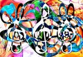 Abstract set of music clefs and lines with notes, music theme graphic collage.