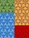 Set of 4 seamless patterns with fashionable decorative ornament of red, blue, green, brown, and beige shades