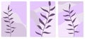 Abstract shaped leaves. Minimalist art, modern fashion shapes. Continuous line. Hand drawn leaves vector set Soft purple Royalty Free Stock Photo