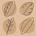 Abstract shaped leaves. Minimalist art, modern fashion shapes. Continuous line. Hand drawn leaves vector set Royalty Free Stock Photo