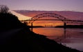 Sunset over the Borne Bridge at the Cape Cod Canal Royalty Free Stock Photo