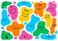 Abstract shapes characters. Hand drawn colorful amorphous mascots with different emotions. Stickers with faces, funny