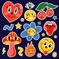 Abstract shapes, funny comic cute characters and doodles stickers patches badges. Trendy modern style emoticons set Royalty Free Stock Photo