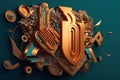 Abstract shapes retro 3d shapes composition in steampunk style. Retro background with surreal mindbending figures Royalty Free Stock Photo