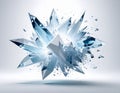 Abstract Shattered Blue Crystal Explosion on Light Background with Debris Royalty Free Stock Photo