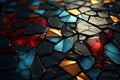 abstract shattered glass background with red blue and gold colors