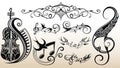 Decorative music design elements vector with treble clefs, notes, clef signs Royalty Free Stock Photo