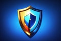 Abstract shield with key inside on blue background