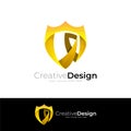 Abstract shield logo and gold color, crown design, security