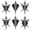 Abstract shield and sword signs.