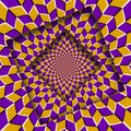 Abstract shifted frames with a moving yellow purple rhombuses pattern. Optical illusion background