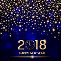 Abstract shining falling stars on blue ambient blurred background. New Year 2018 concept. Luxury design Royalty Free Stock Photo