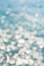 Abstract shining sunlight bokeh on blue sea water texture background. Royalty Free Stock Photo