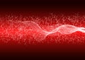 Abstract Bright Waves, Particles and Glitters in Red Gradient Background