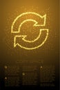 Abstract Shiny Bokeh star pattern Sync sign icon, Data technology concept design gold color illustration isolated on brown Royalty Free Stock Photo