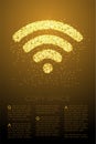 Abstract Shiny Bokeh star pattern Wifi symbol, Internet connect concept design gold color illustration isolated on brown gradient