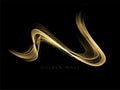 Abstract shiny color gold wave design element with glitter effect on dark background. Vector illustration Royalty Free Stock Photo