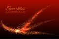 Abstract shiny color red wave design element with glitter effect on dark background.