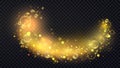 Abstract shiny confetti glittering wave light effect, magic golden wavy glitter swirl