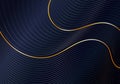 Abstract shiny gold wave curved lines pattern on dark blue background luxury style