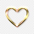 Abstract shiny golden heart frame with white empty space for text, on transparent background, vector illustration Royalty Free Stock Photo