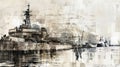 Abstract Ship and Harbor in Grunge Style An abstract painting of a ship in a harbor with a grunge style Royalty Free Stock Photo
