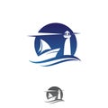 Abstract ship and lighthouse vector design icon