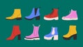 Abstract shoes icons. Hiking boots, sneakers, sport shoes, autumn spring footwear set. Hand drawn isolated vector Royalty Free Stock Photo