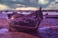 Abstract shot of an old rusty fishing boat by the shore Royalty Free Stock Photo