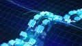 Blue Cubes Connected in a Chain on a Digital Grid with Light Streaks Keywords: blue, cubes Royalty Free Stock Photo