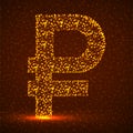 Abstract sign russian ruble of glowing particles. Neon financial symbol