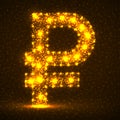 Abstract sign russian ruble of glowing particles. Neon financial symbol