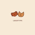 Cat and dog silhouette logo. Vector abstract minimalistic illustration veterinary. Kitten and puppy icon. Pet, pet shop, zoo, clin