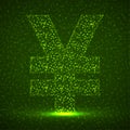 Abstract sign yuan of glowing particles. Neon financial symbol