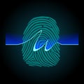 Abstract signature on fingerprint background, fingerprints scanning process - access control system, security Royalty Free Stock Photo