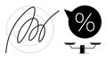 Abstract Signature Loop, Percentage Speech Bubble, and Scale Symbolize Finance, Commitment, and Balance Royalty Free Stock Photo