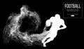 Abstract silhouette of a american football player on dark black background. Football player running with ball. Rugby. Royalty Free Stock Photo