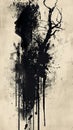 Abstract Silhouette Art with Ink Splatter and Tree Branches on Beige Background Royalty Free Stock Photo