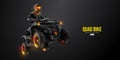 Abstract silhouette of a ATV Quad bike, All-Terrain vehicle, isolated on black background. Rider jumps on quad bike Royalty Free Stock Photo