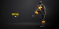 Abstract silhouette of a baseball player on black background. Realistic baseball player batter hits the ball. Vector Royalty Free Stock Photo