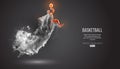 Abstract silhouette of a basketball player on dark black background from dust, smoke, steam. Vector illustration Royalty Free Stock Photo