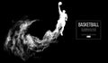 Abstract silhouette of a basketball player on dark black background. Basketball player jumping and performs slam dunk. Royalty Free Stock Photo