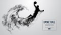 Abstract silhouette of a basketball player on white background. Basketball player jumping and performs slam dunk. Royalty Free Stock Photo