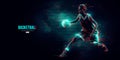 Abstract silhouette of a basketball player woman in action isolated blue background. Vector illustration Royalty Free Stock Photo