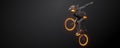 Abstract silhouette of a bmx rider, man is doing a trick, isolated on black background. Cycling sport transport Royalty Free Stock Photo