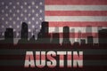 Abstract silhouette of the city with text Austin at the vintage american flag