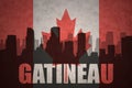 Abstract silhouette of the city with text Gatineau at the vintage canadian flag