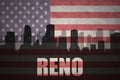 Abstract silhouette of the city with text Reno at the vintage american flag