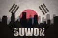 Abstract silhouette of the city with text Suwon at the vintage south korea flag