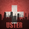 Abstract silhouette of the city with text Uster at the vintage swiss flag Royalty Free Stock Photo